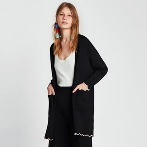 ZARA | Long black cardigan with scallop detail